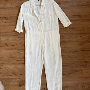 James Perse White Linen Oversized Jumpsuit in RARE Size 0